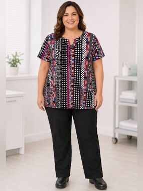 Koi Basics Multicolor Geometric Print Scrub Top Women’s 3X